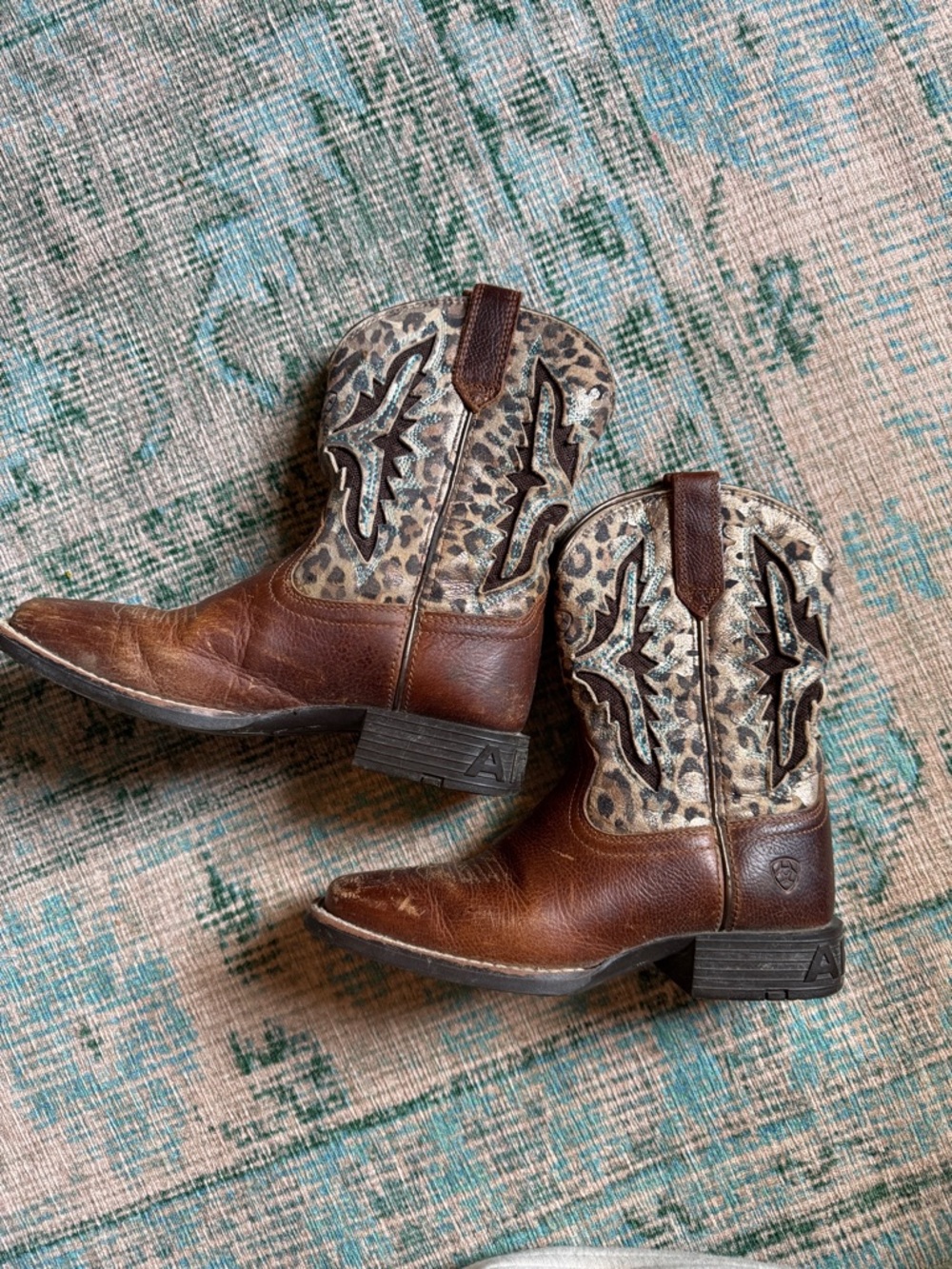 Ariat Brown Leather Western Boots with Leopard-Print Shaft